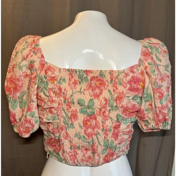 Urban Revivo Cottagecore Flowers Floral Puff Sleeve Crop Top Pink Size Size 6 - Picture 7 of 11